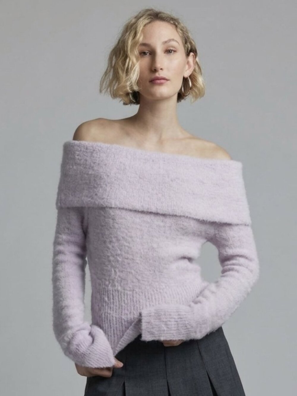 Urban Outfitters Isabel Cozy Off-the-Shoulder Sweater - Lilac - S